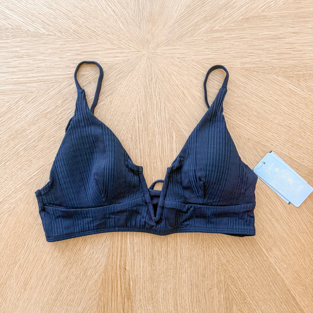 L Space Womens Bikini Top XL Navy Siren Ribbed V-Wire Beach Coastal Minimalist - Picture 3 of 6